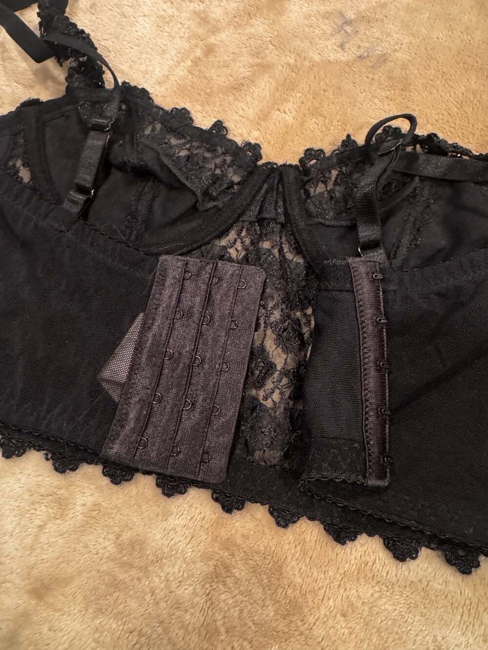 Marciano Black Beaded Lace Corset Bustier Top Strapless Y2K Glam Evening 32A - Picture 2 of 8